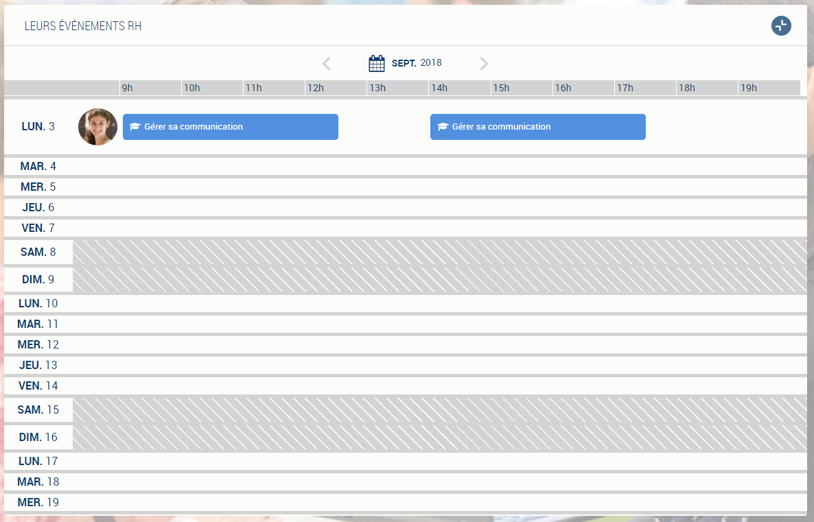 Example of the Their HR events widget in portrait view